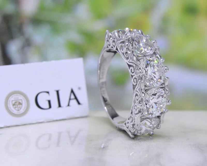 women princess-cut engagement rings -Custom Design 5 Stone Diamond Ring All GIA Certified (3.00 Ctw.)