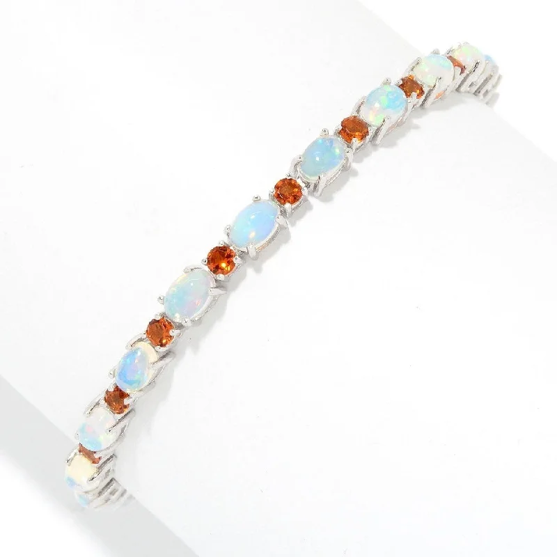 women bracelets -Sterling Silver 7.25" Ethiopian Opal & Madeira Citrine Line Bracelet