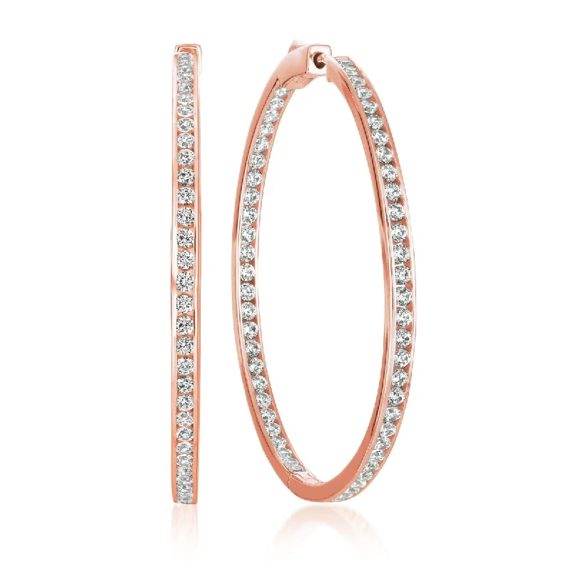 women long drop earrings -Crislu 18KT Rose Gold Plated Sterling Silver Cubic Zirconia In & Out Hoop Earrings