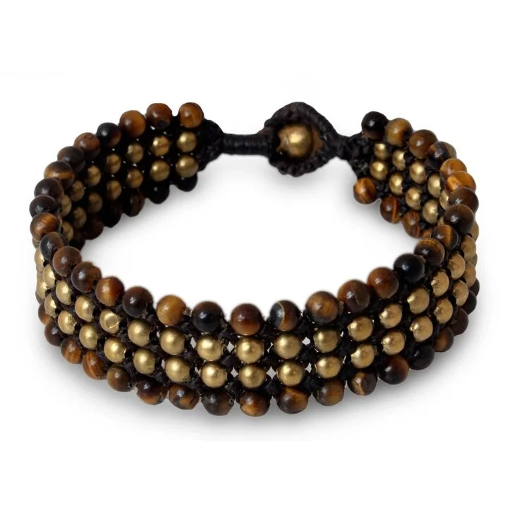 women diamond bracelets -Handmade Brass 'Golden Sky' Tiger's Eye Bracelet (Thailand)