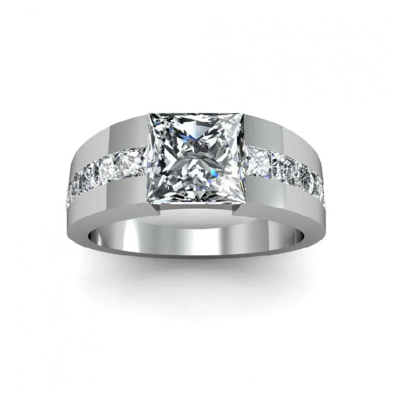 women unique engagement rings -1.80 Ctw. Men's Princess Cut Diamond Ring Tension Setting F Color VS1 GIA Certified