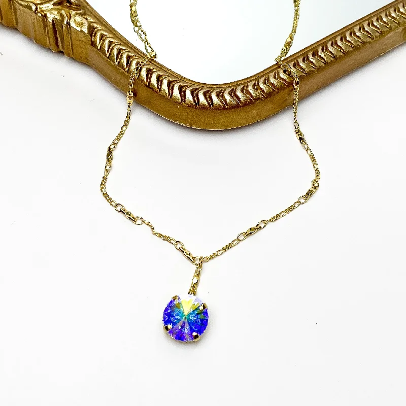 women dainty necklaces -Sorrelli | Nadine Long Crystal Pendant Necklace in Bright Gold Tone and Aurora Borealis