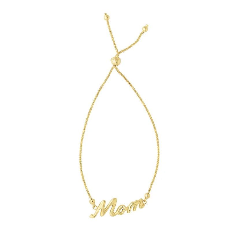 women bridal bracelets -Curata 14k Yellow Gold Script MOM Adjustable Bolo Friendship Bracelet