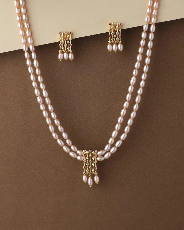 women double-layer necklaces -Trendy Real Pearl Necklace Set