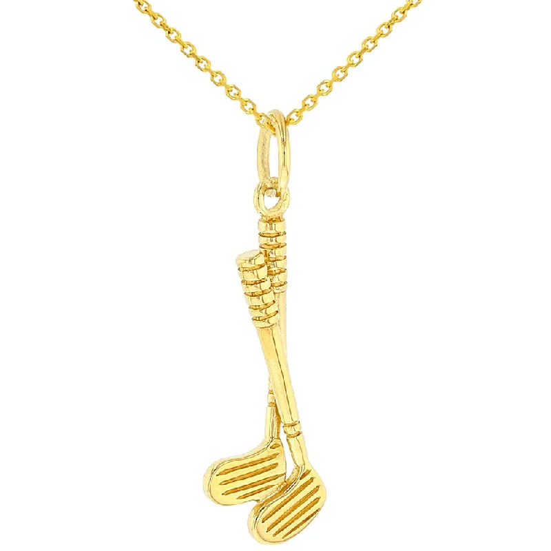 women luxurious necklaces -Solid 14K Yellow Gold Set of Golf Clubs Charm Sports Pendant with Cable, Curb, or Figaro Chain Necklaces