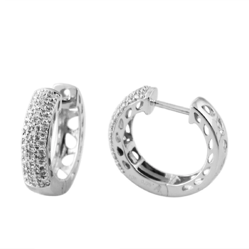 women sterling silver earrings -1/10 CTW Diamond Hoop Earrings in 10KT White Gold