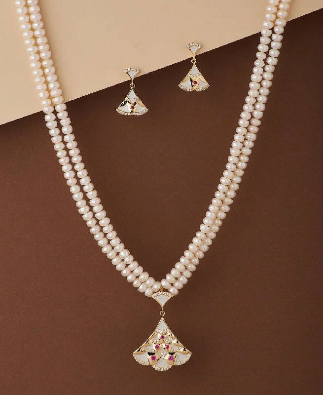 women wedding day necklaces -Vintage Stone Studded Pearl Necklace Set