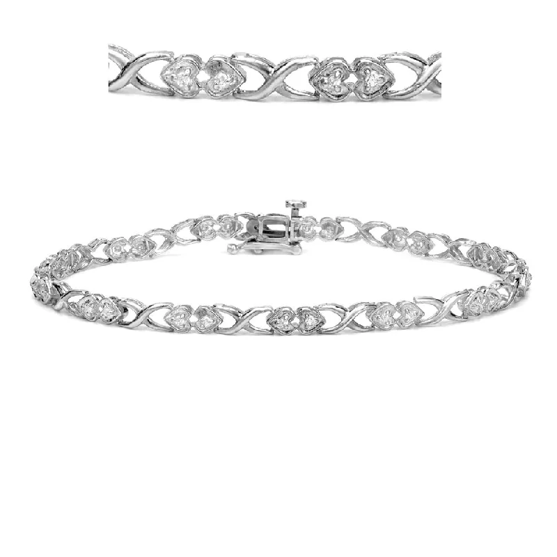 women handmade bracelets -Auriya 1/4ctw Diamonds and Hearts Tennis Bracelet 14k Gold - White - 7-inch