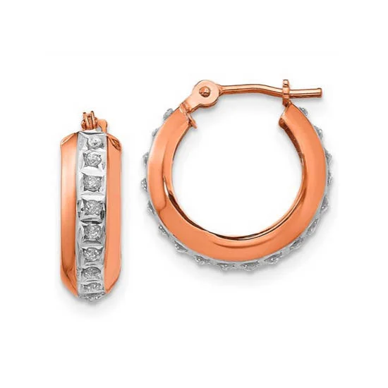 women simple earrings -Diamond Fascination 14KT Rose Gold 14MM Diamond Accent Hoop Earrings