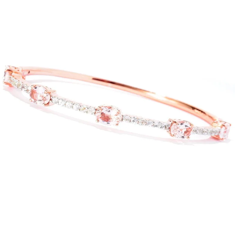 women pearl bracelets -18k Rose Gold over Sterling Silver Morganite and Natural White Zircon Bangle Bracelet