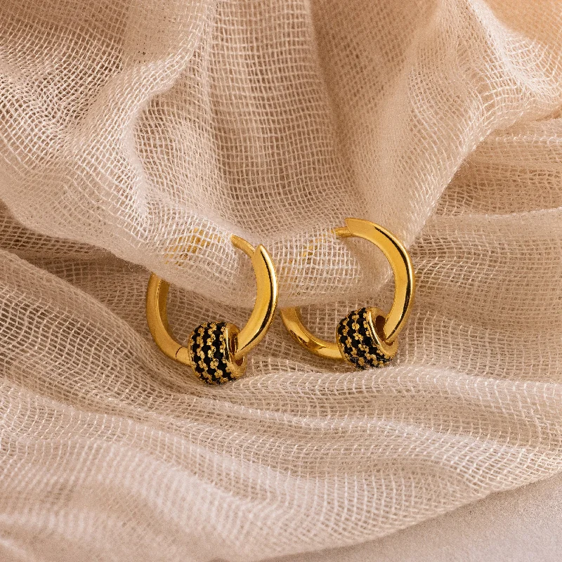 women handmade earrings -Onyx Pave Beaded Hoops