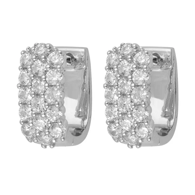 women romantic earrings -1 CTW Diamond Huggie Earrings in 14KT White Gold