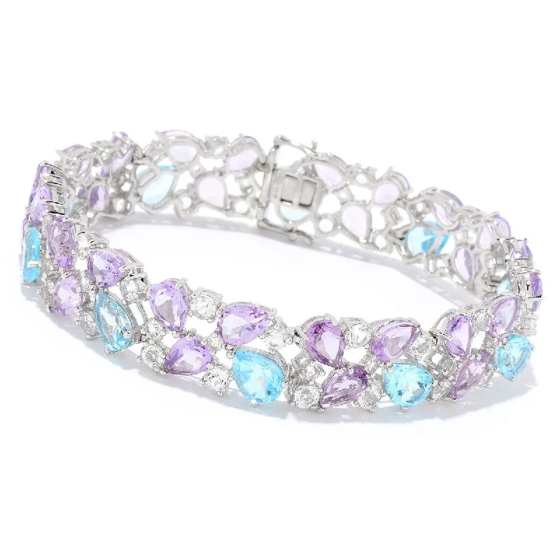 women classic bangles -925 Sterling Silver Sky Blue Topaz,Pink Amethyst,White Topaz Bracelet