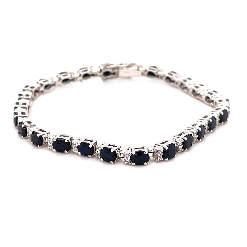 women gemstone bangles -925 Sterling Silver Diffusion Blue Sapphire and White Zircon Tennis Bracelet