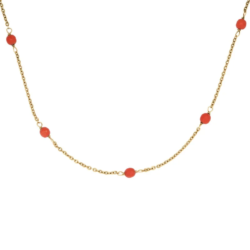 women turquoise necklaces -Art Deco 14k Coral Bead Necklace