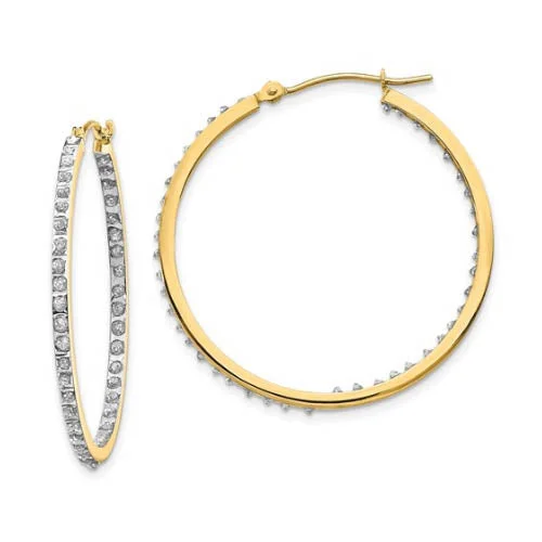 women radiant earrings -Diamond Fascination 14KT Yellow Gold 33MM Diamond Accent Hoop Earrings