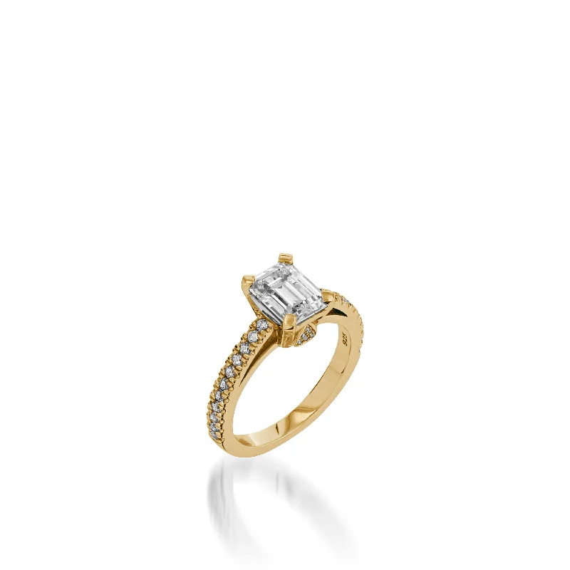 women personalized engagement rings -Starburst Emerald Cut Yellow Gold Engagement Ring