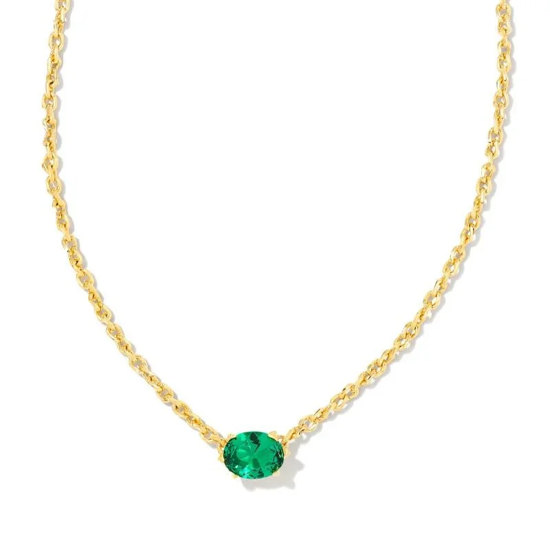 women minimalist gold necklaces -Kendra Scott | Cailin Gold Pendant Necklace in Green Crystal