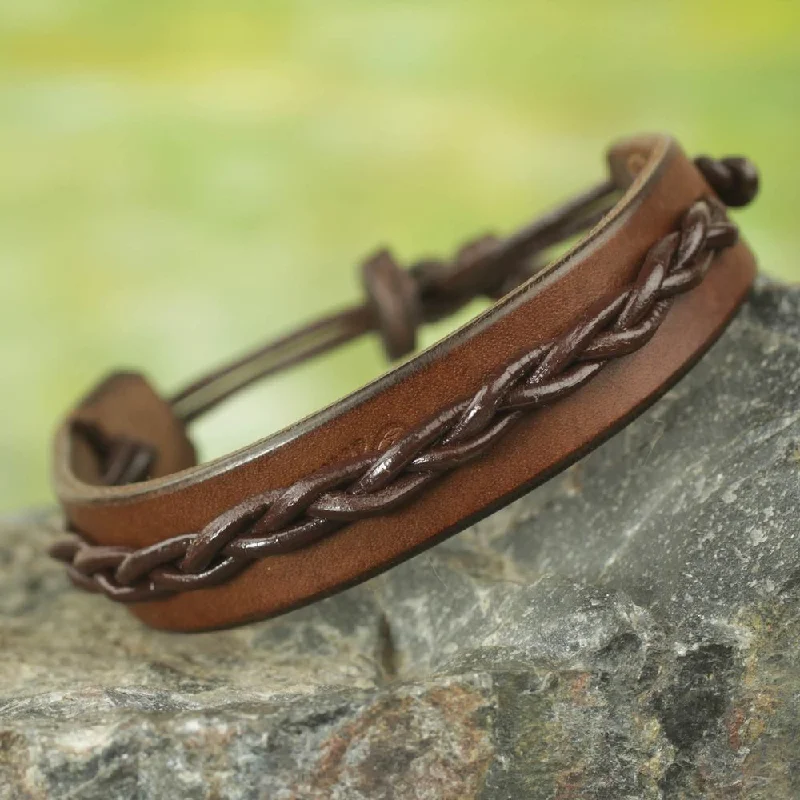 women handmade bracelets -Handmade Men's Leather 'Simple Twist in Brown' Bracelet (Ghana)