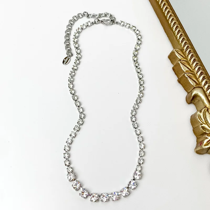 women geometric pendant necklaces -Sorrelli | Audrianna Crystal Tennis Necklace in Palladium Silver Tone and Clear