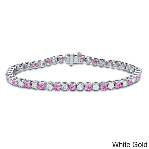 women diamond bracelets -Auriya 5ct Pink Sapphire and 5cttw Diamond Tennis Bracelet 14k Gold