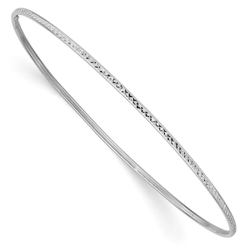 women trendy bracelets -Curata 14k White Gold 8" 1.5" Textured Thin Slip-on Stackable Bangle Bracelet