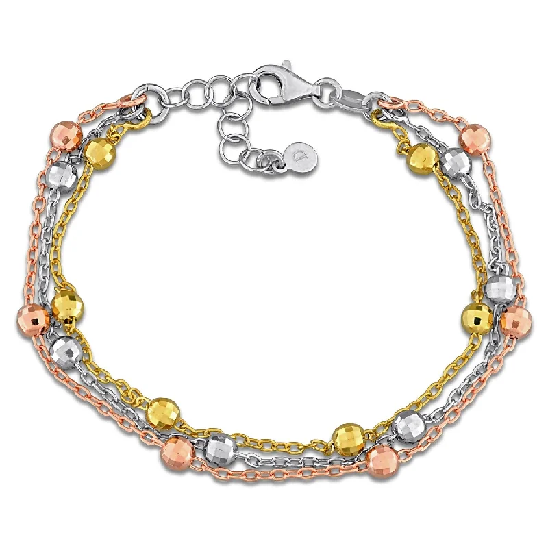 women gemstone bracelets -Miadora Triple Row Facetted Bead Curb Link Bracelet Three-Tone Sterling Silver