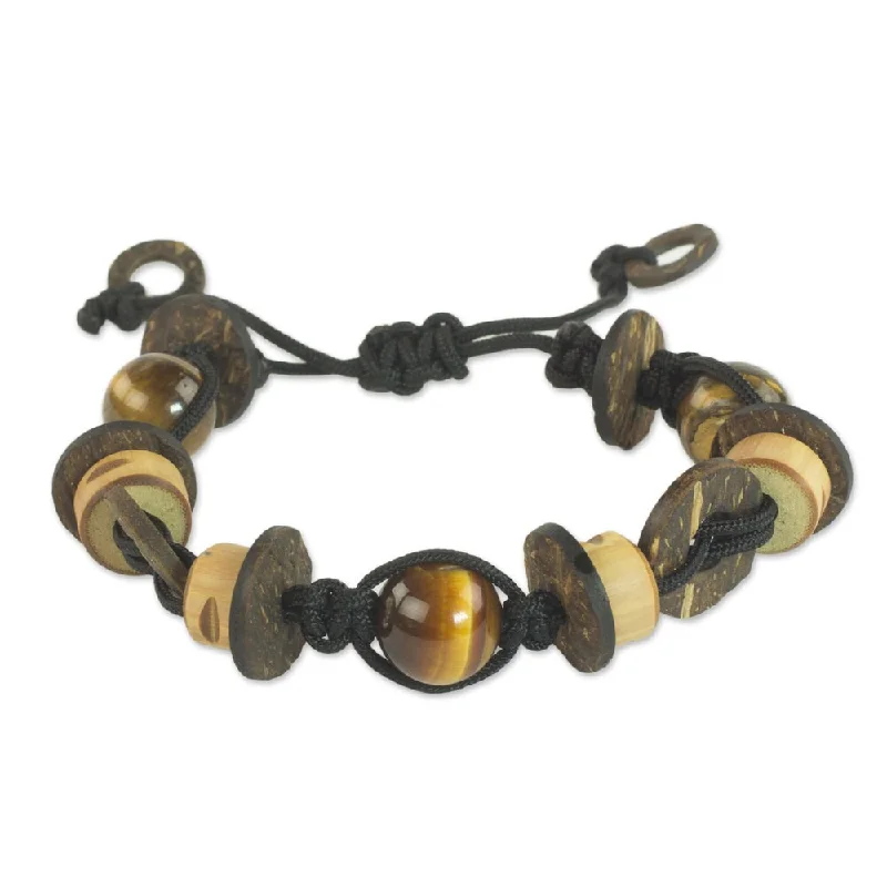 women trendy bracelets -Handmade Tiger's Eye and Wood Beaded Bracelet, 'Viva' (Ghana)