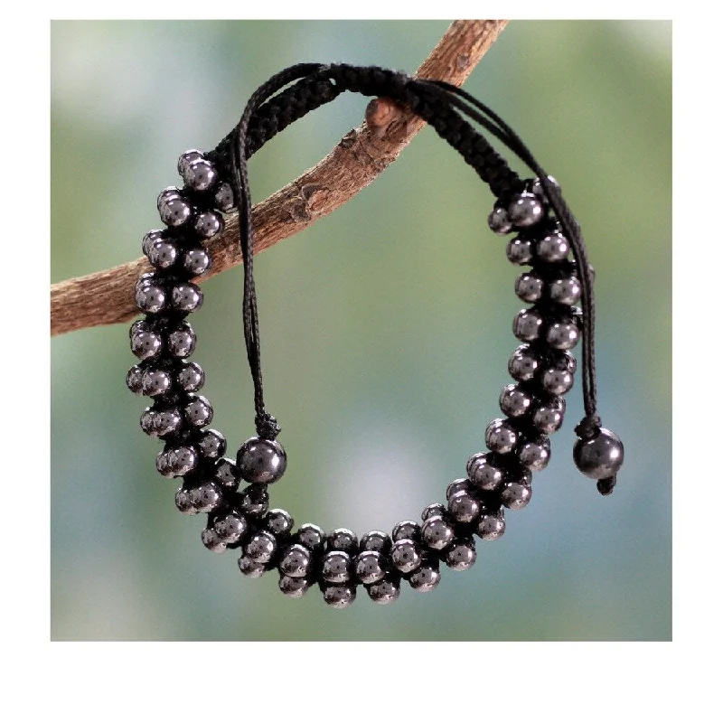 women beaded bracelets -Handmade Hematite Tranquil Night Bracelet (India)