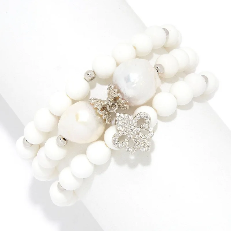 women crystal bangles -Dallas Prince Designs Choice of Size Gemstone, Cultured Pearl & Charm 3-Strand Beaded Bracelet