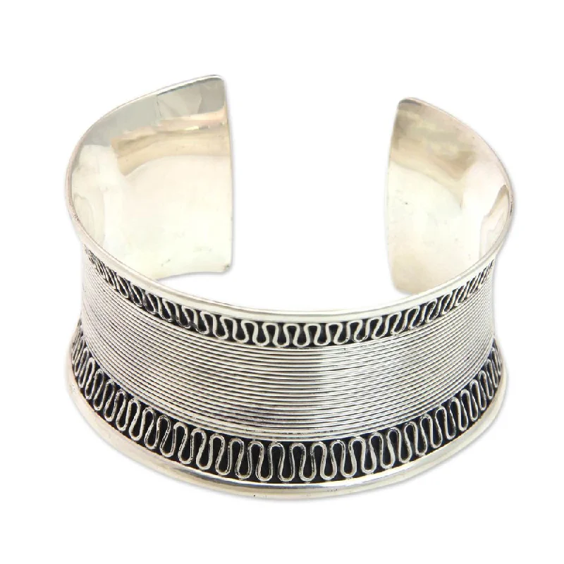 women charm bangle bracelets -Sterling Silver 'Sukawati Lace' Cuff Bracelet (Indonesia)