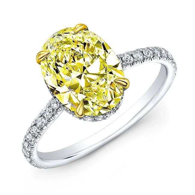 women solitaire engagement rings -2.10 Ct. Hidden Halo Yellow Oval Cut Diamond Ring VS2 Clarity GIA Certified