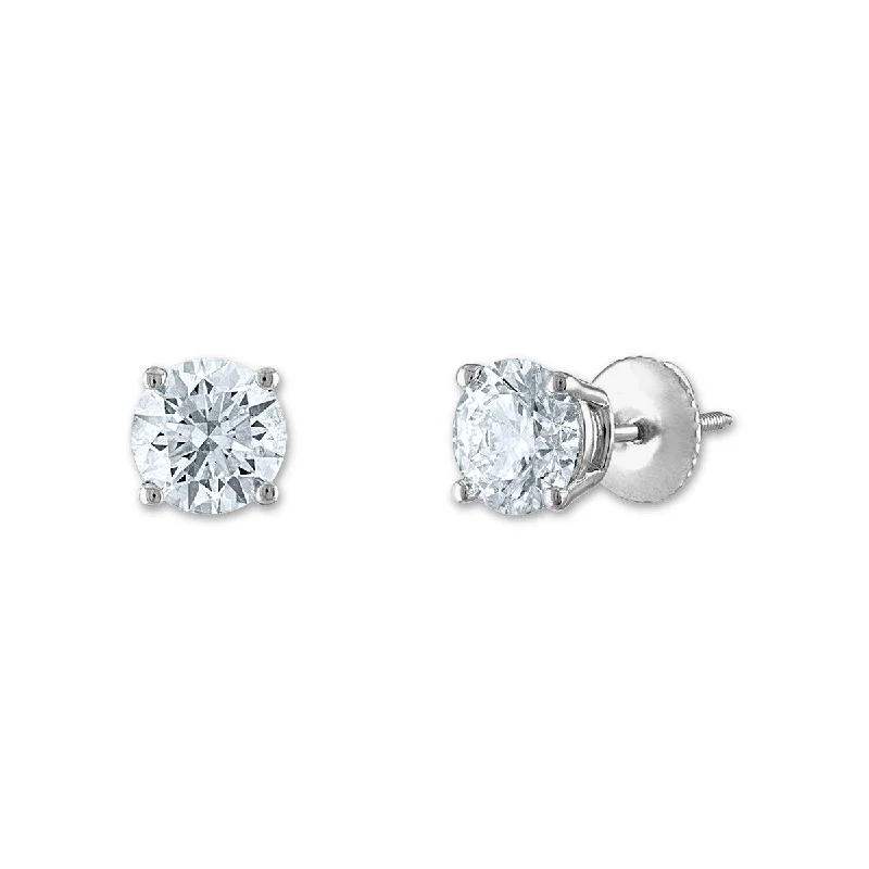 women affordable gold earrings -Signature Certificate EcoLove 1-1/4 CTW Round Lab Grown Diamond Solitaire Stud Earrings in 14KT White Gold